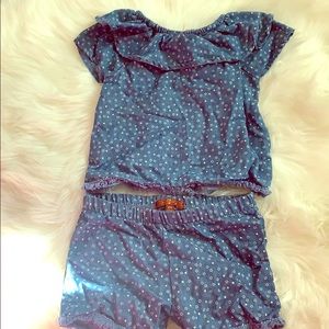 Kids shorts with matching top, off the shoulder